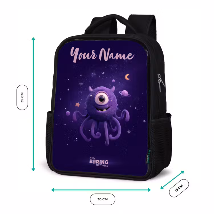 Kids backpack with name - Black - Cosmic tentacle monster — 8