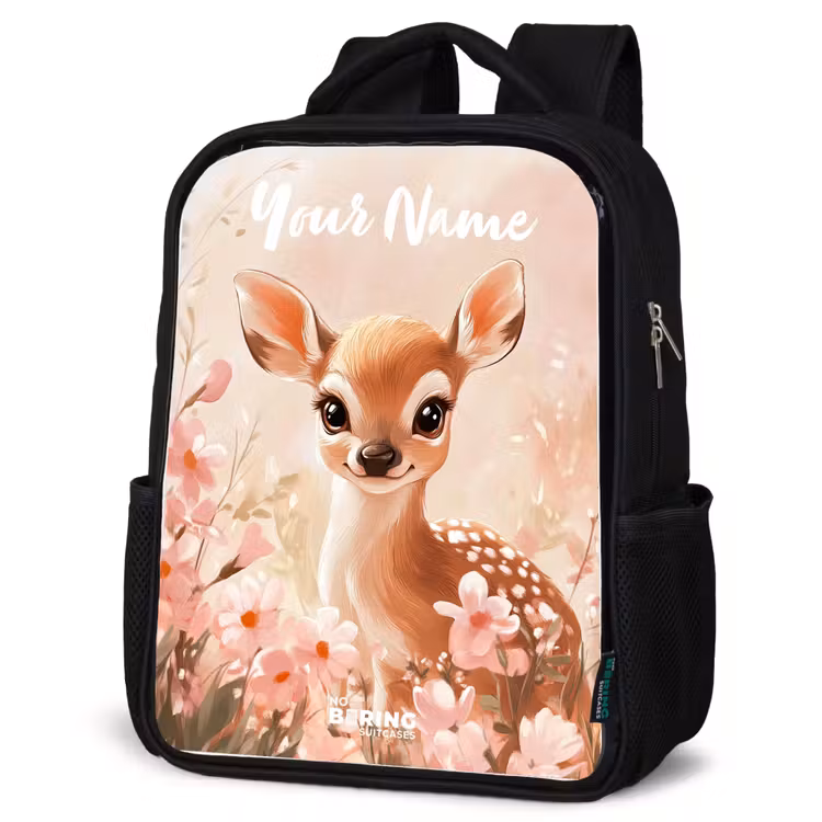 Kids backpack with name - Black - Deer - Flowers - Dots - Pink — 6