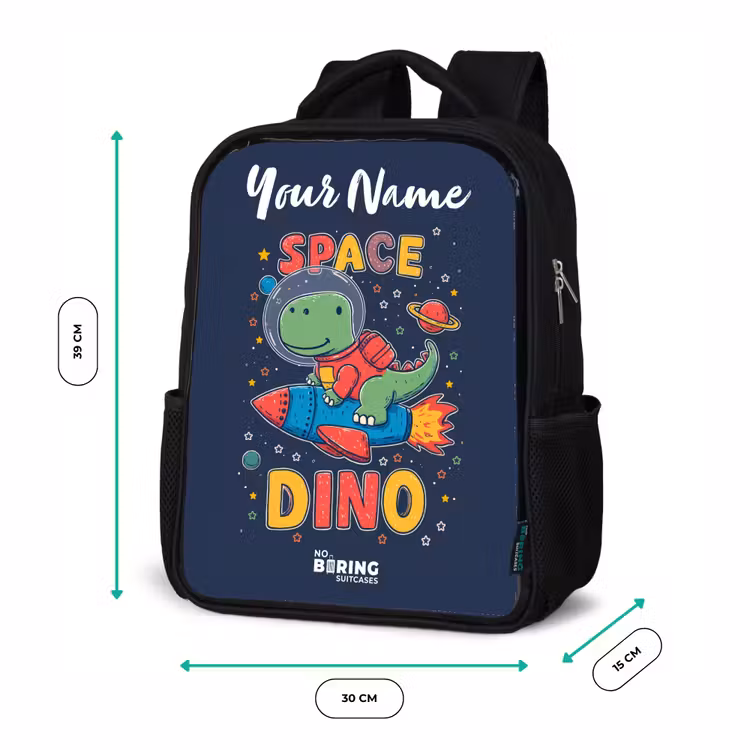Kids backpack with name - Black - Dinosaur - Green - Rocket - Starry Sky — 8