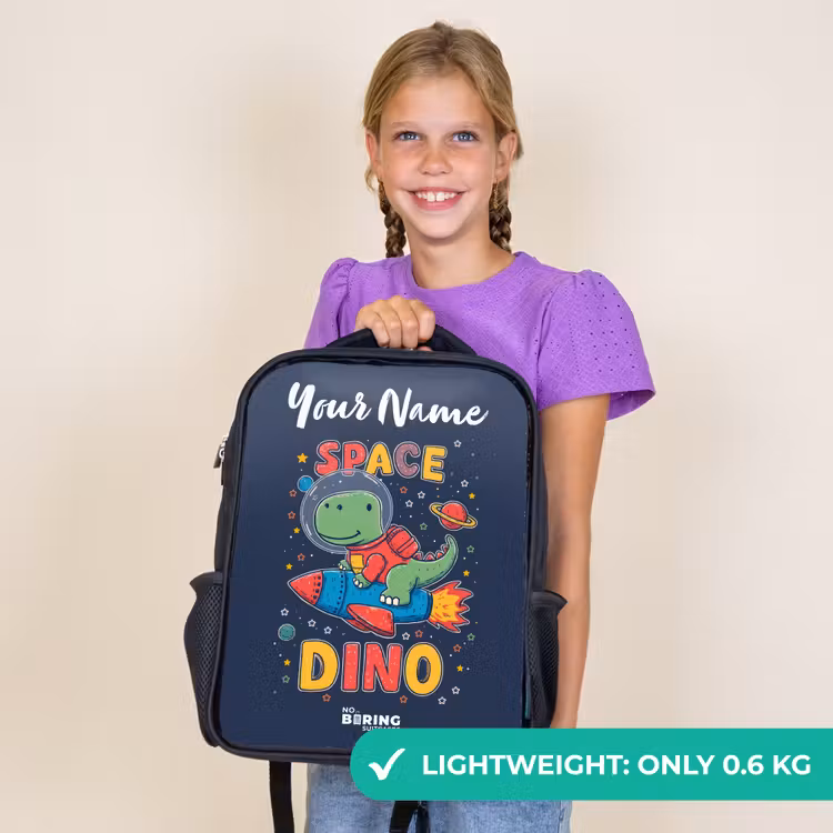 Kids backpack with name - Black - Dinosaur - Green - Rocket - Starry Sky — 9