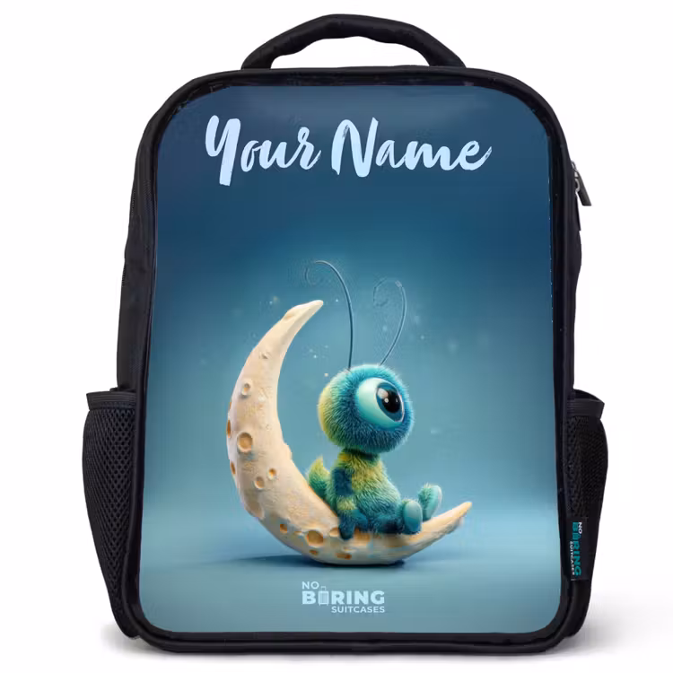 Kids backpack with name - Black - Dreamy Creature on the Moon — 1