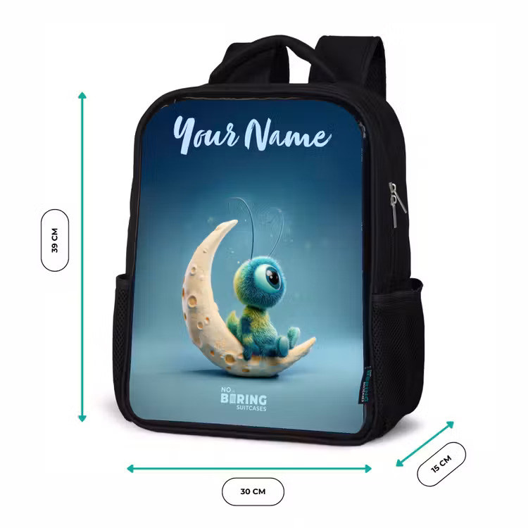 Kids backpack with name - Black - Dreamy Creature on the Moon — 8