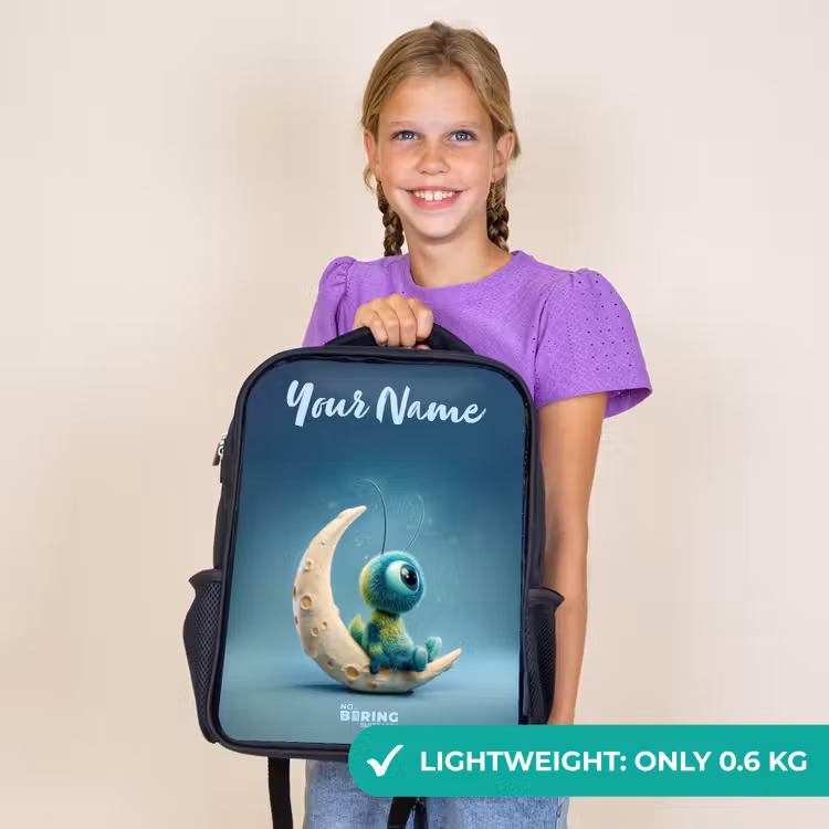 Kids backpack with name - Black - Dreamy Creature on the Moon — 9
