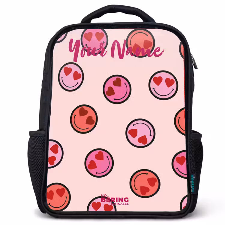 Kids backpack with name - Black - Heart - Smiley - Pattern — 1