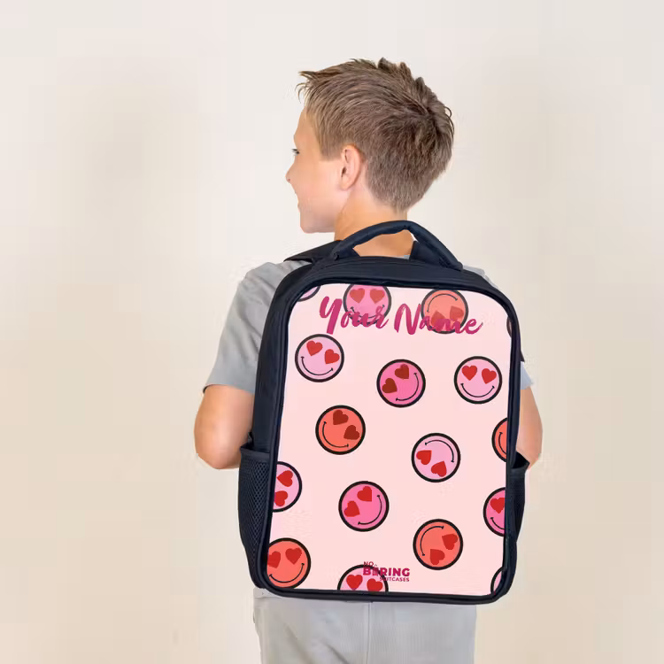 Kids backpack with name - Black - Heart - Smiley - Pattern — 2