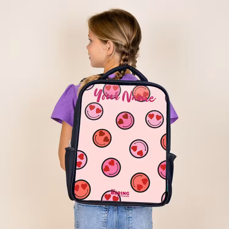 Kids backpack with name - Black - Heart - Smiley - Pattern — 4