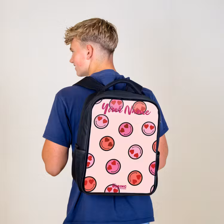 Kids backpack with name - Black - Heart - Smiley - Pattern — 5