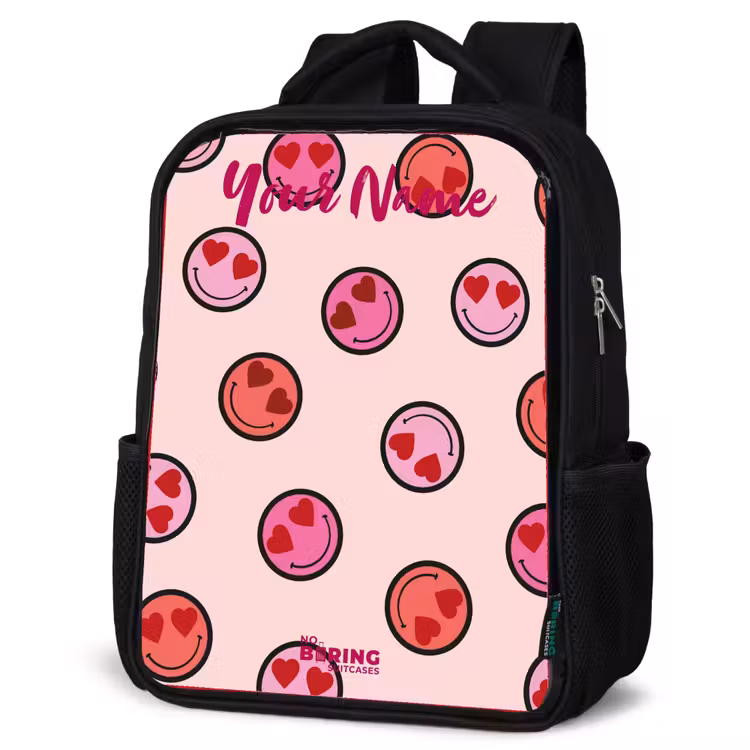 Kids backpack with name - Black - Heart - Smiley - Pattern — 6