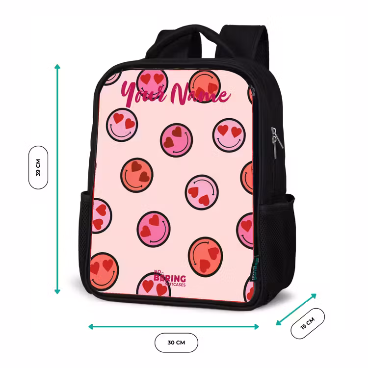 Kids backpack with name - Black - Heart - Smiley - Pattern — 8