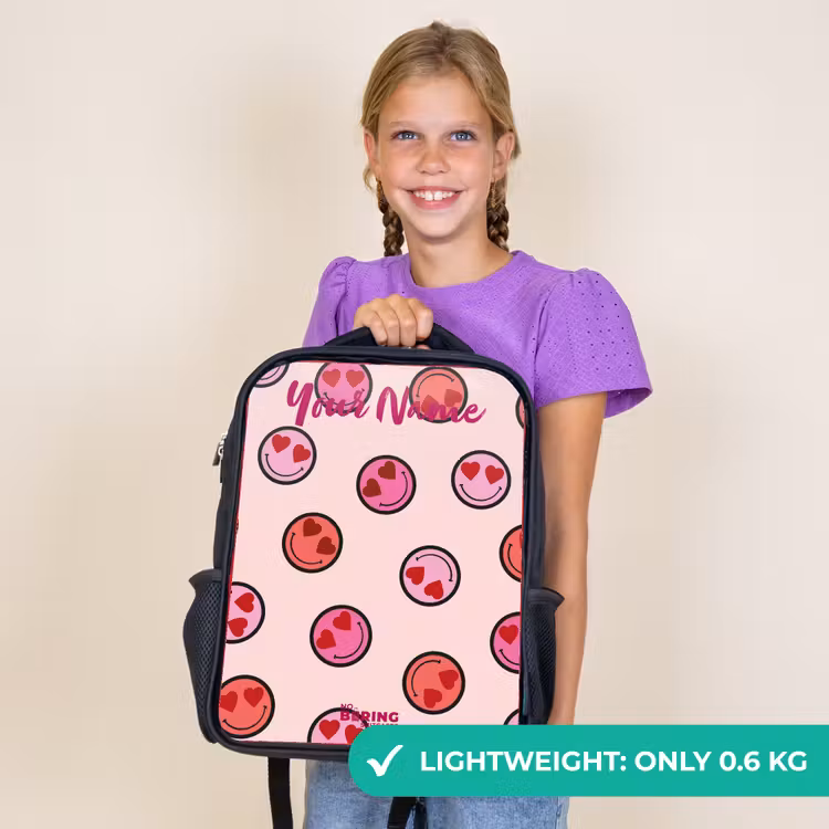 Kids backpack with name - Black - Heart - Smiley - Pattern — 9