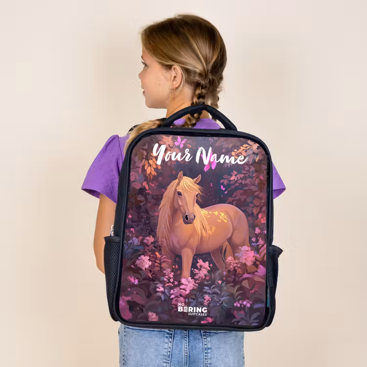 Kids backpack with name - Black - Horse - Flowers - Purple - Butterfly — 4