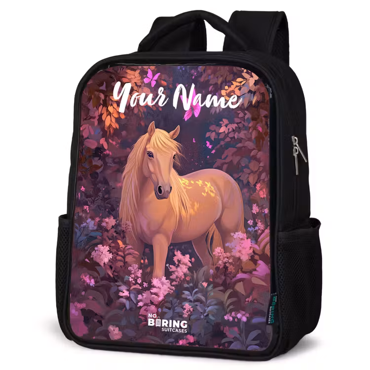 Kids backpack with name - Black - Horse - Flowers - Purple - Butterfly — 6