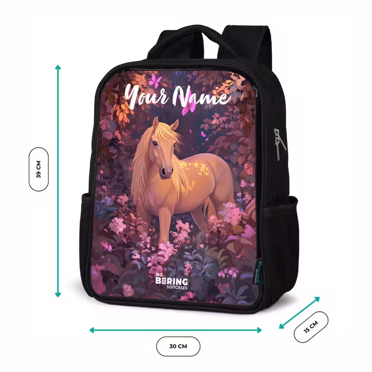 Kids backpack with name - Black - Horse - Flowers - Purple - Butterfly — 8