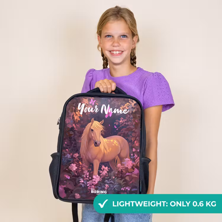 Kids backpack with name - Black - Horse - Flowers - Purple - Butterfly — 9