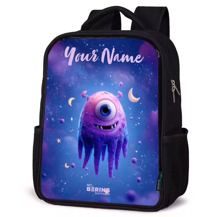 Kids backpack with name - Black - Merry purple eye in space — 6