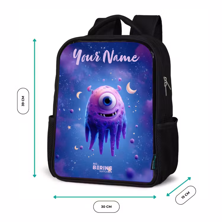 Kids backpack with name - Black - Merry purple eye in space — 8