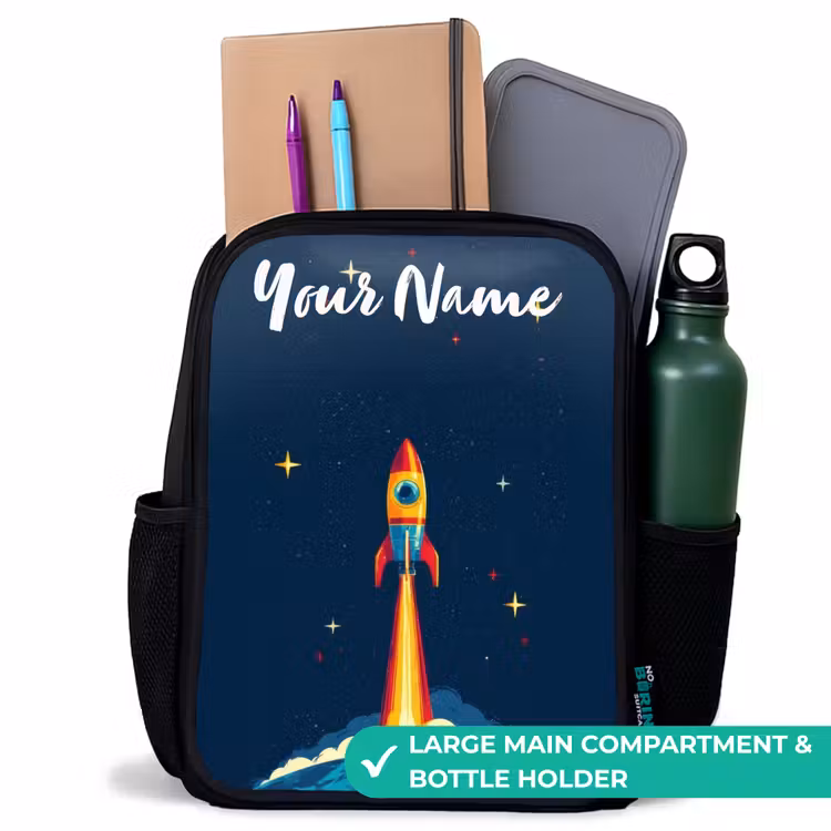 Kids backpack with name - Black - Planet - Rocket - Stars - Dark blue — 10