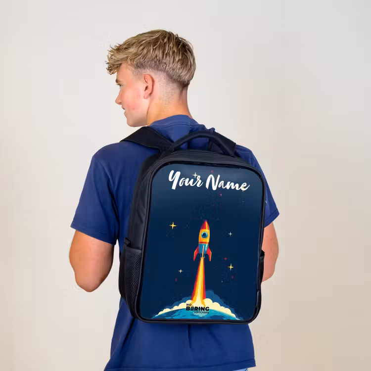 Kids backpack with name - Black - Planet - Rocket - Stars - Dark blue — 5