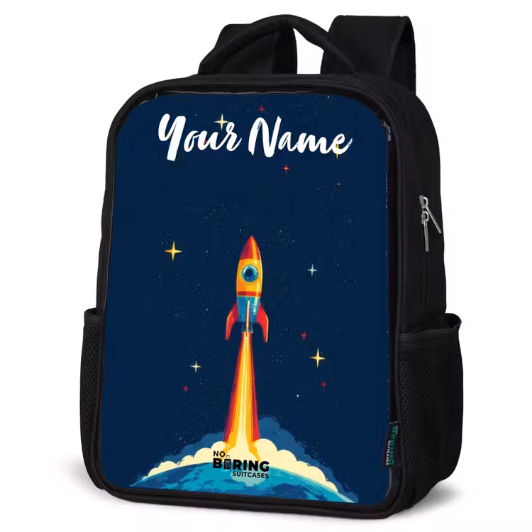 Kids backpack with name - Black - Planet - Rocket - Stars - Dark blue — 6