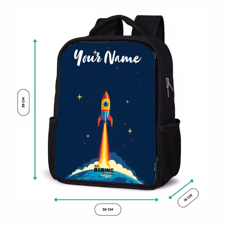 Kids backpack with name - Black - Planet - Rocket - Stars - Dark blue — 8