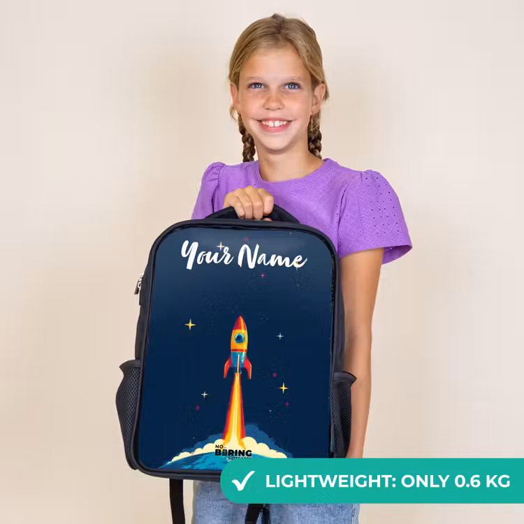 Kids backpack with name - Black - Planet - Rocket - Stars - Dark blue — 9