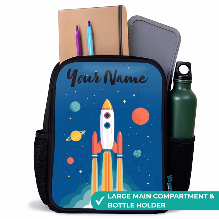 Kids backpack with name - Black - Rocket - Planet - Stars - Multicolored — 10