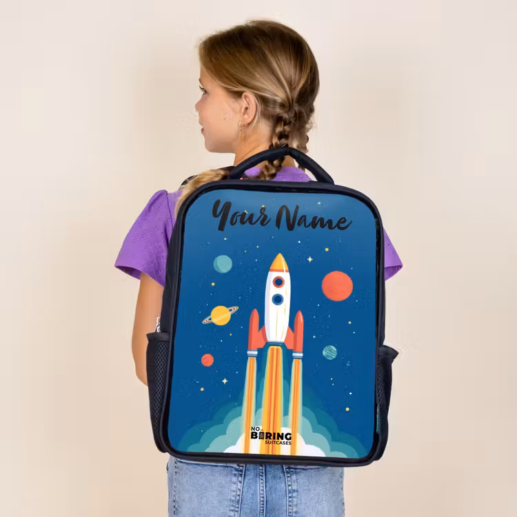Kids backpack with name - Black - Rocket - Planet - Stars - Multicolored — 4