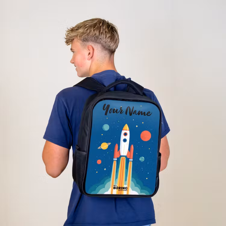 Kids backpack with name - Black - Rocket - Planet - Stars - Multicolored — 5