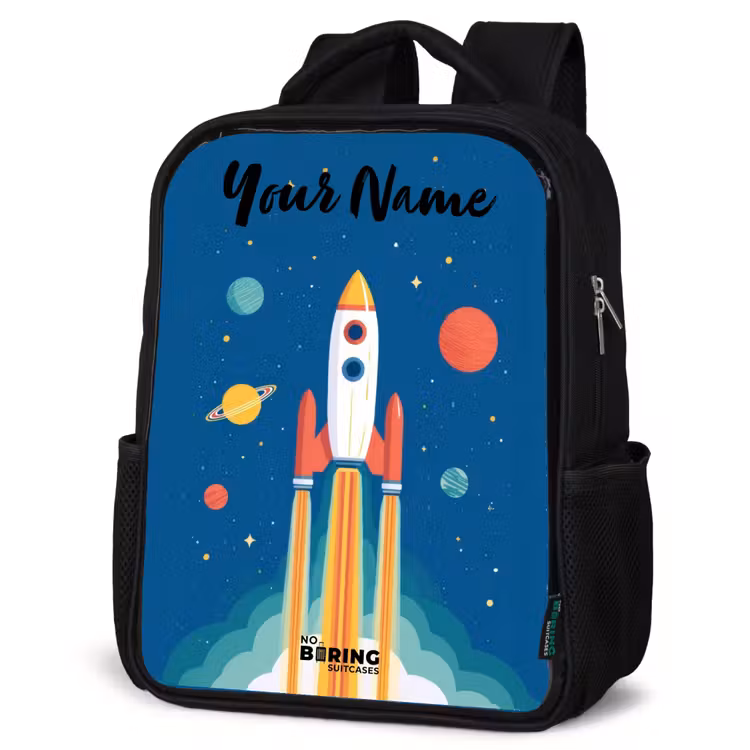 Kids backpack with name - Black - Rocket - Planet - Stars - Multicolored — 6