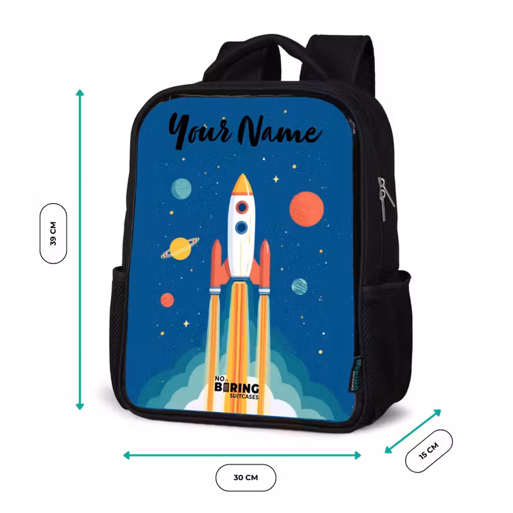 Kids backpack with name - Black - Rocket - Planet - Stars - Multicolored — 8