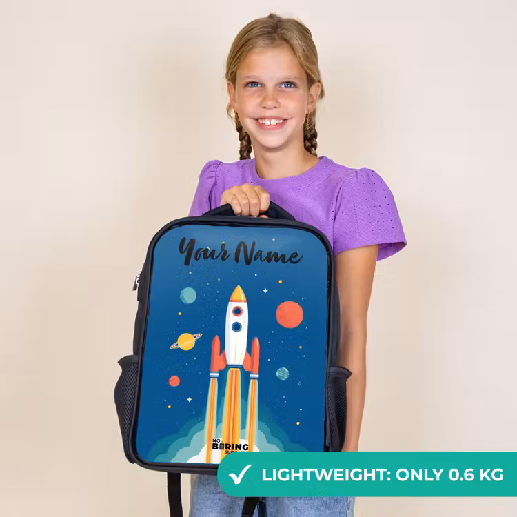 Kids backpack with name - Black - Rocket - Planet - Stars - Multicolored — 9