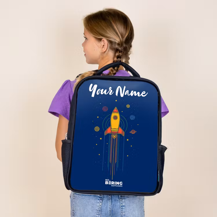 Kids backpack with name - Black - Rocket - Planets - Stars — 4