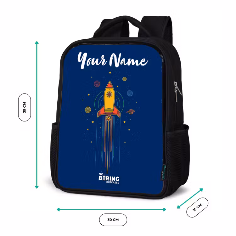 Kids backpack with name - Black - Rocket - Planets - Stars — 8