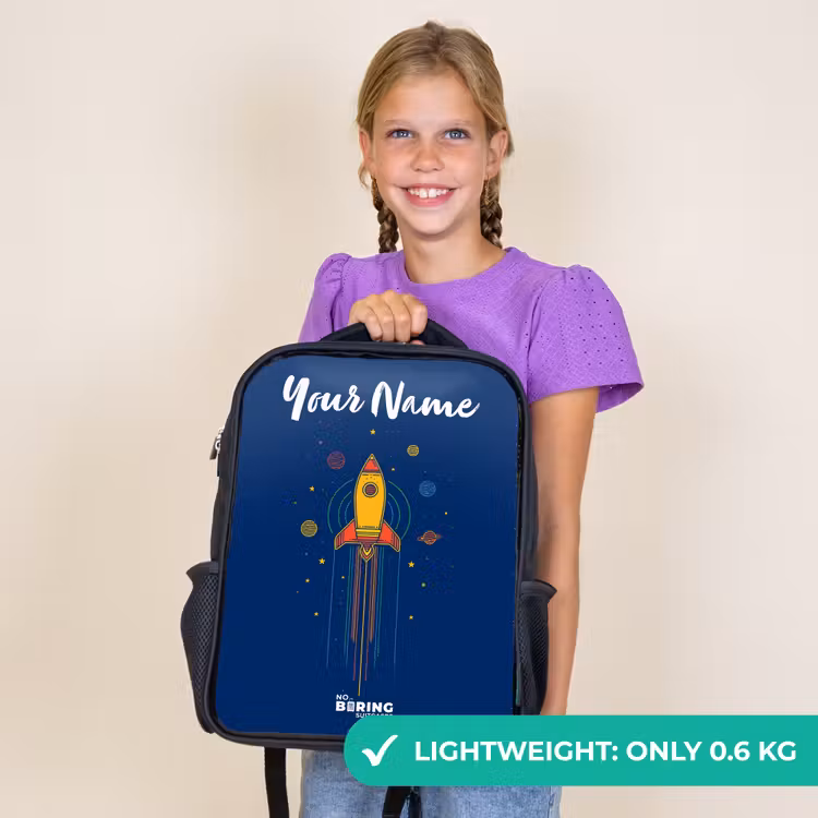 Kids backpack with name - Black - Rocket - Planets - Stars — 9