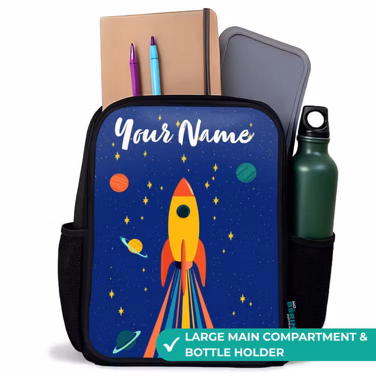 Kids backpack with name - Black - Rocket - Stars - Planet - Space — 10