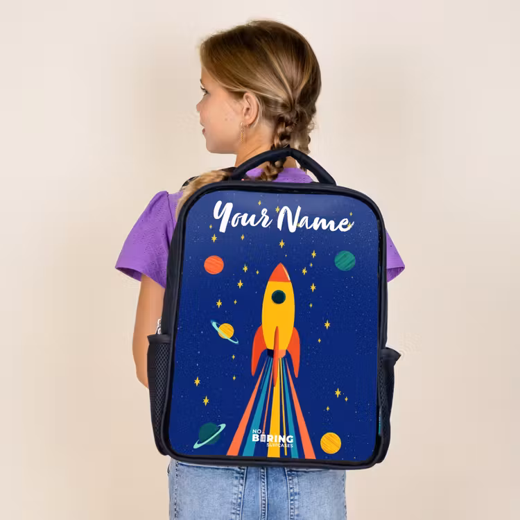 Kids backpack with name - Black - Rocket - Stars - Planet - Space — 4