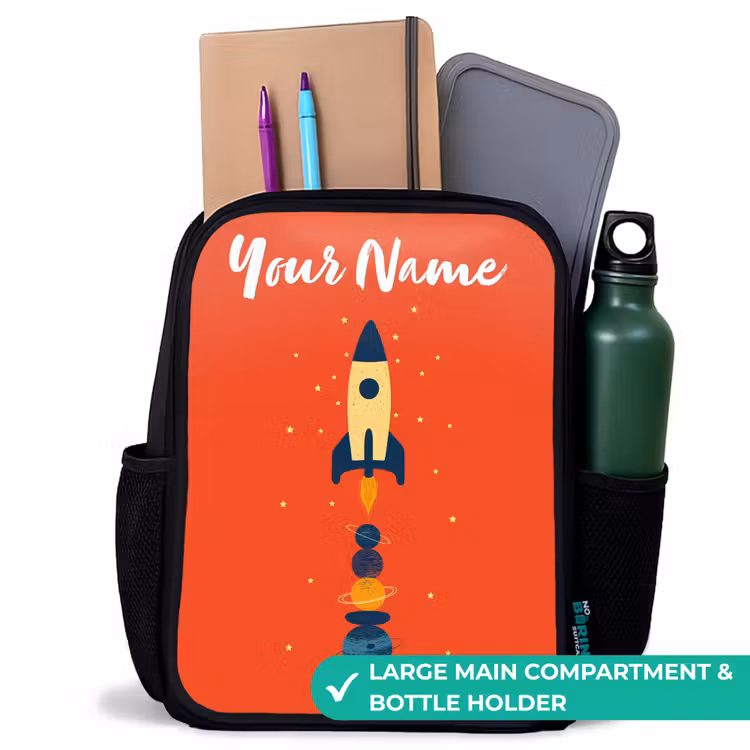 Kids backpack with name - Black - Rocket - Stars - Planets — 10