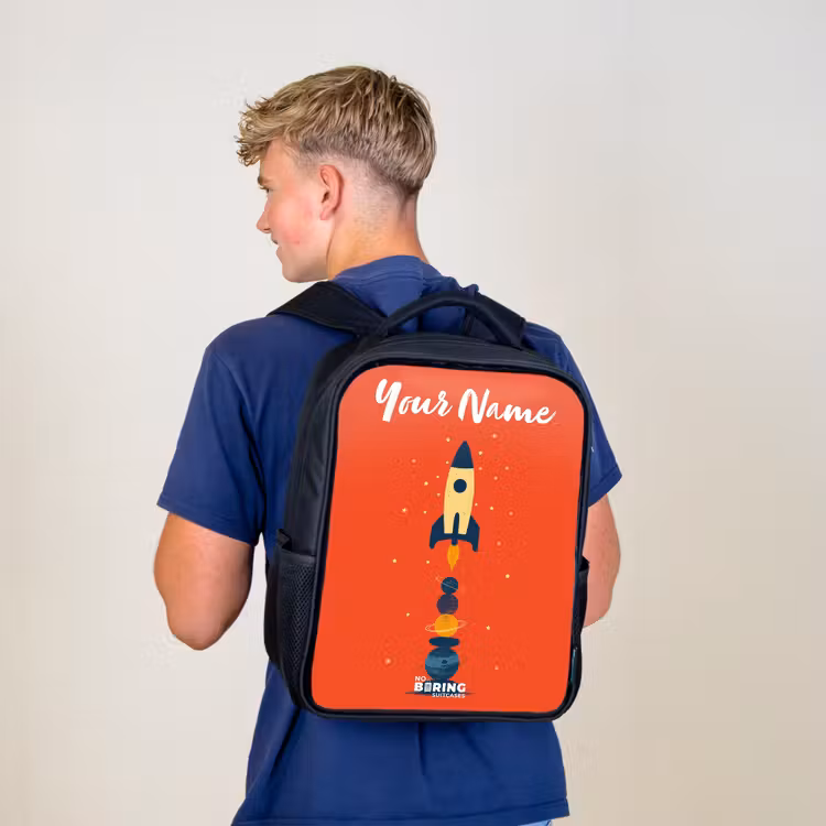 Kids backpack with name - Black - Rocket - Stars - Planets — 5