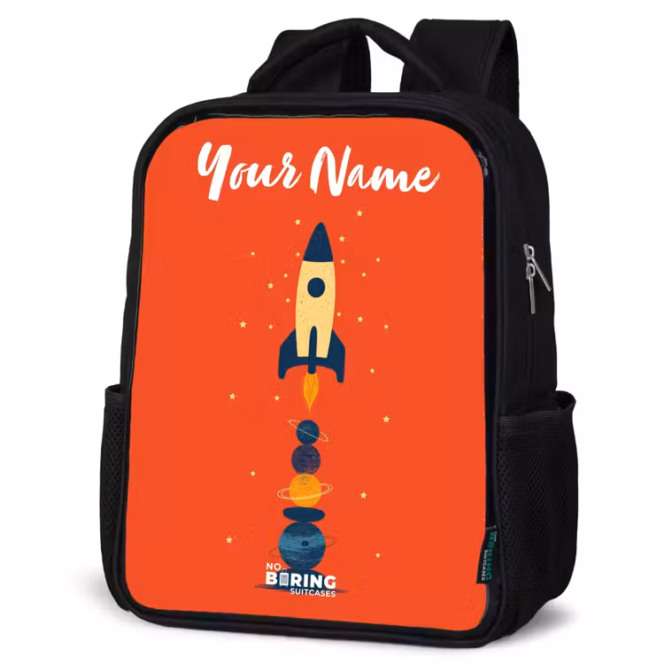 Kids backpack with name - Black - Rocket - Stars - Planets — 6