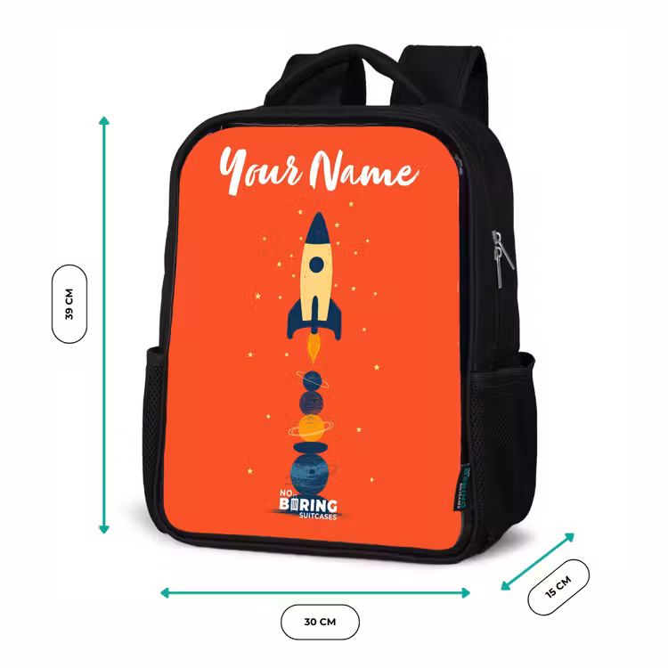 Kids backpack with name - Black - Rocket - Stars - Planets — 8