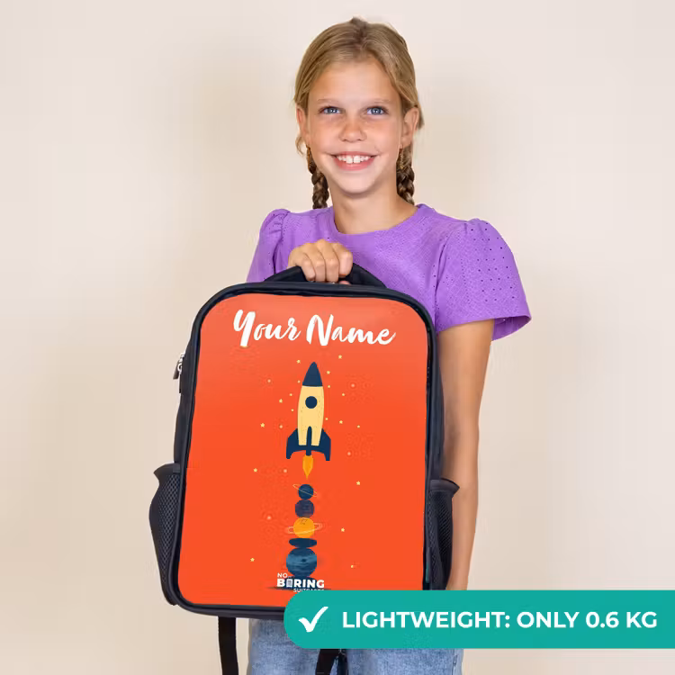Kids backpack with name - Black - Rocket - Stars - Planets — 9
