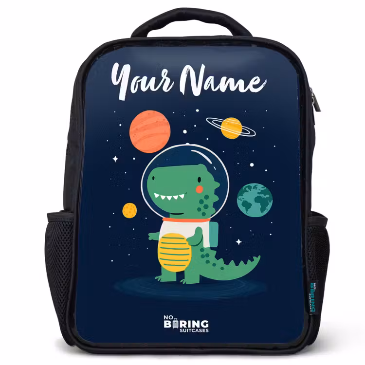 Kids backpack with name - Black - Space - Dino - Planets - Stars — 1
