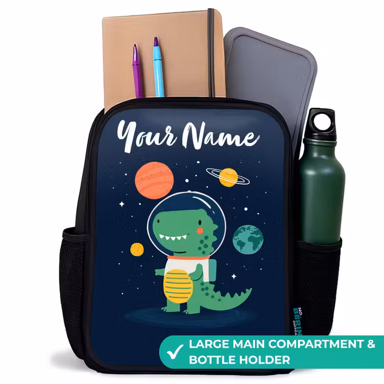 Kids backpack with name - Black - Space - Dino - Planets - Stars — 10