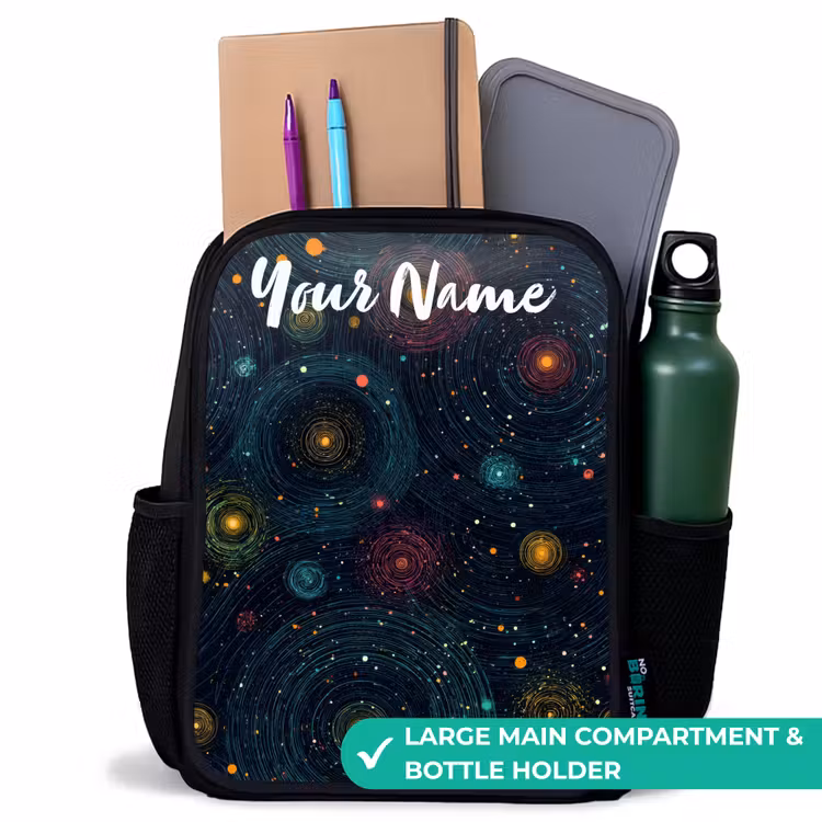 Kids backpack with name - Black - Stars - Planets - Colorful — 10