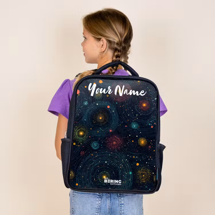 Kids backpack with name - Black - Stars - Planets - Colorful — 4