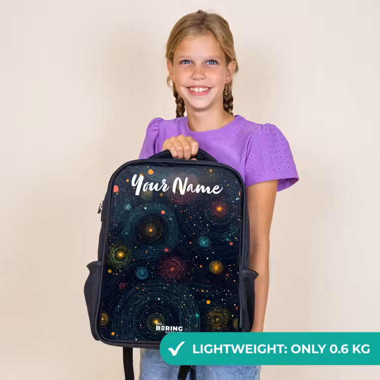 Kids backpack with name - Black - Stars - Planets - Colorful — 9