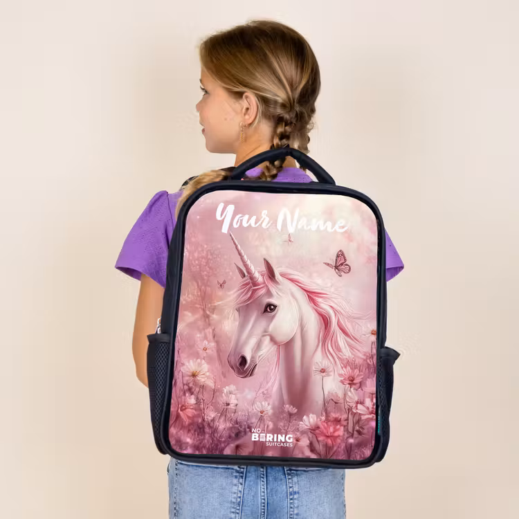 Kids backpack with name - Black - Unicorn - Pink - Butterfly - Flowers — 4