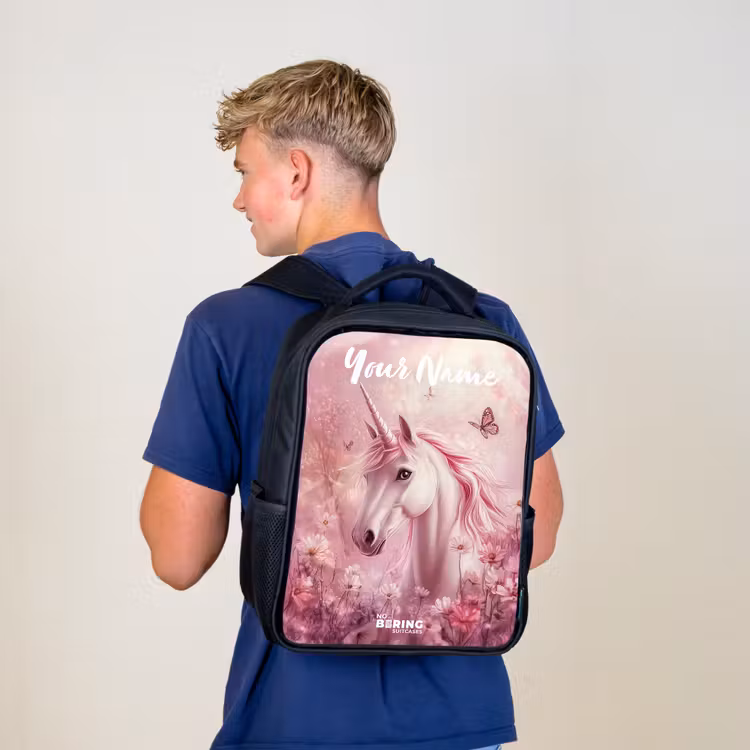 Kids backpack with name - Black - Unicorn - Pink - Butterfly - Flowers — 5