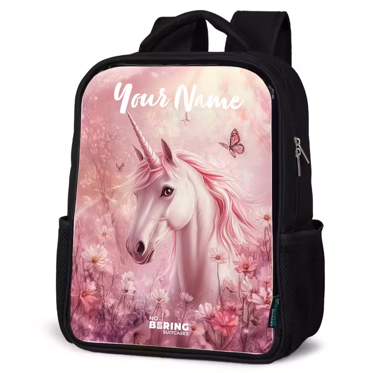 Kids backpack with name - Black - Unicorn - Pink - Butterfly - Flowers — 6