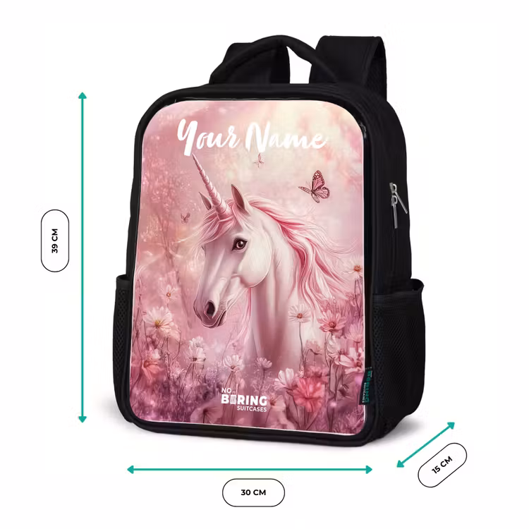 Kids backpack with name - Black - Unicorn - Pink - Butterfly - Flowers — 8